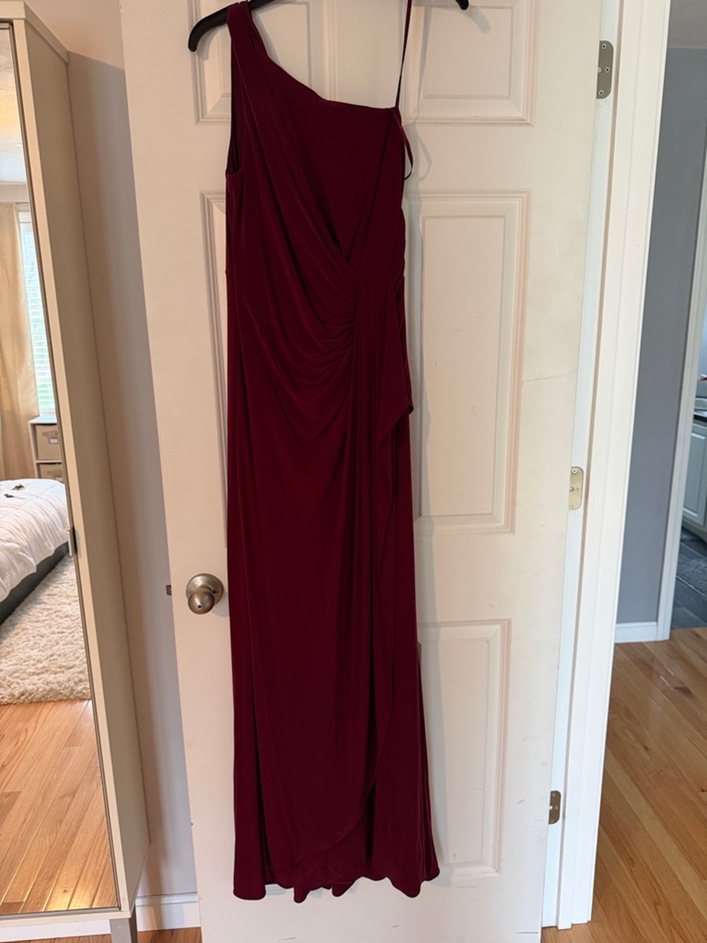 Adrianna Papell One-Shoulder Burgundy Gown